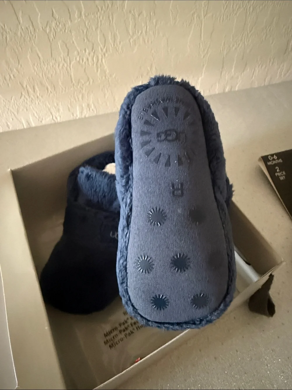 UGG Kids Navy Faux Fur Slipper Booties